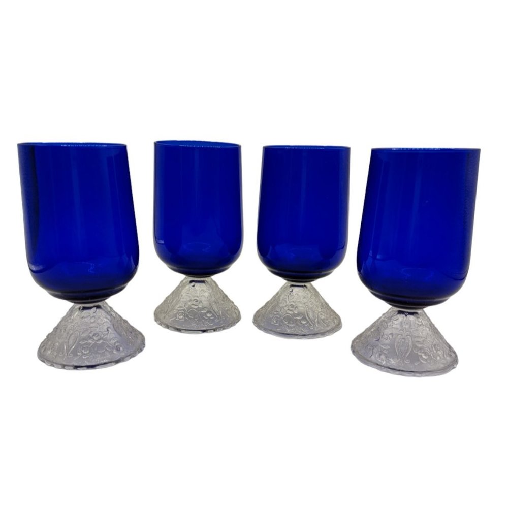 Cambridge Rose Point Cobalt Pressed 12 oz Footed Ice Tea Tumble Lot of 4